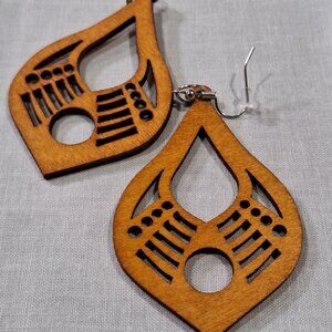Wood Carved Dangle Earrings